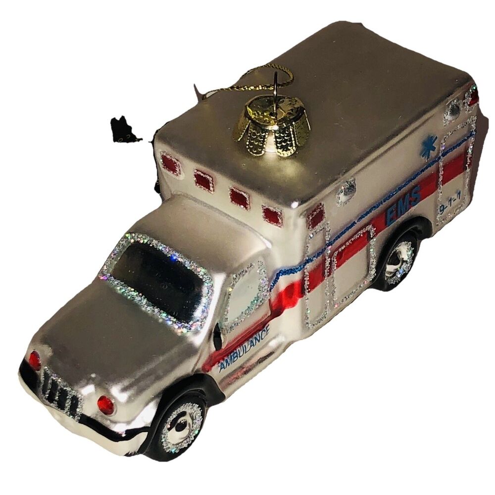 Robert Stanley EMS Ambulance Work & Play Glass Ornament HL9172509 NWT